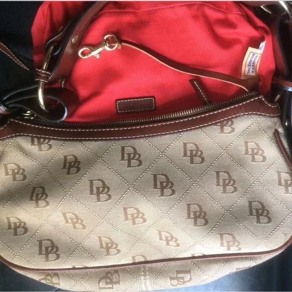 Dooney And Bourke Brown Monogram Canvas And Leather Handbag - Picture 6 of 6